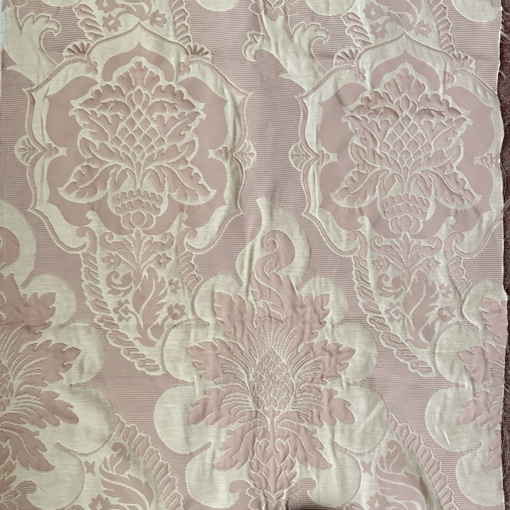 Vintage Pink Ivory Damask Brocade Upholstery Fabric Remnant 106 x 25 Runner